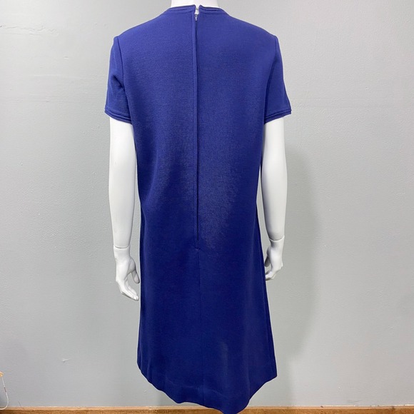 Vintage 60s World Knits Zephyr Wool Dress Jacket Set Size 14 Royal Blue Ribbed - Picture 7 of 9